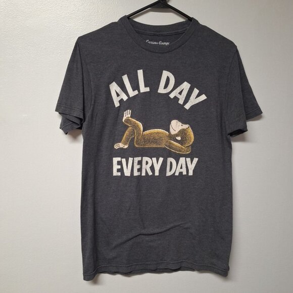 Curious George All Day Monkey Shirt Laid Back Relaxing Gray Mens Small - Picture 1 of 5